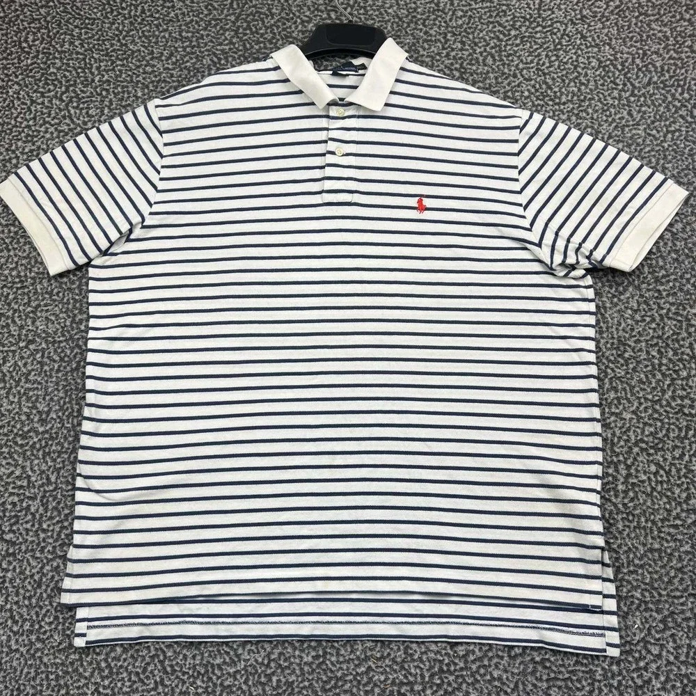 Vintage Polo Ralph Lauren Polo Shirt Men XXL White Striped Short Sleeve Cotton